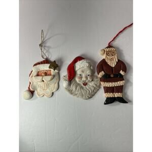 Santa Ornament & Pin Lot – Clay Face Ornament, Wood Santa, Porcelain Santa Pin